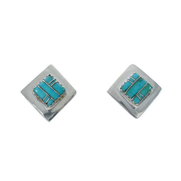 Southwestern Genuine Sterling Silver Turquoise Post Earrings TX10214